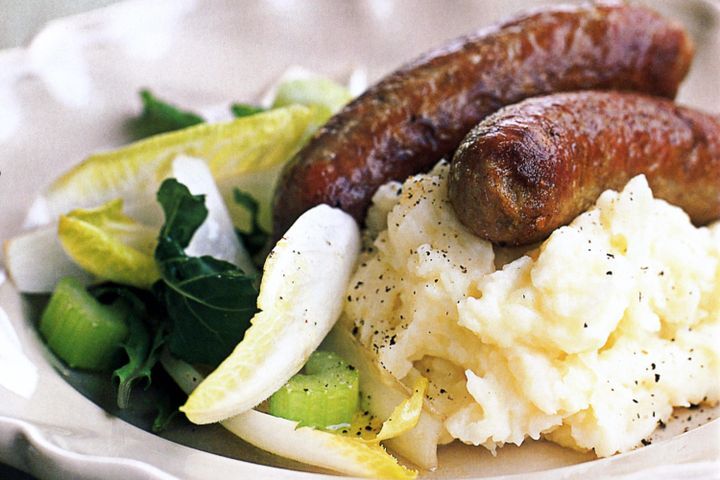 Pork Sausages with Witlof Salad & Parsnip Mash