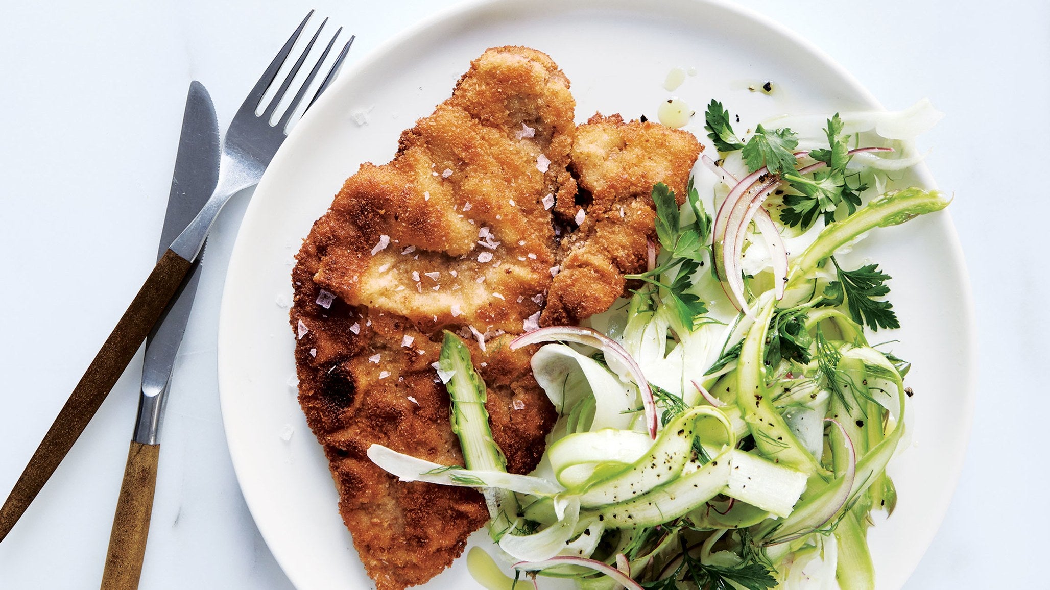 Pork Shoulder Cutlets with Fennel and Asparagus Salad