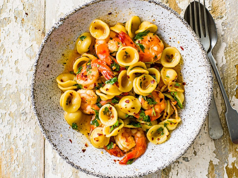 Prawn Orecchiette with Roasted-Shell Olive Oil