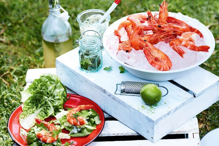 Prawns with Herby Mayo and Gem Lettuce