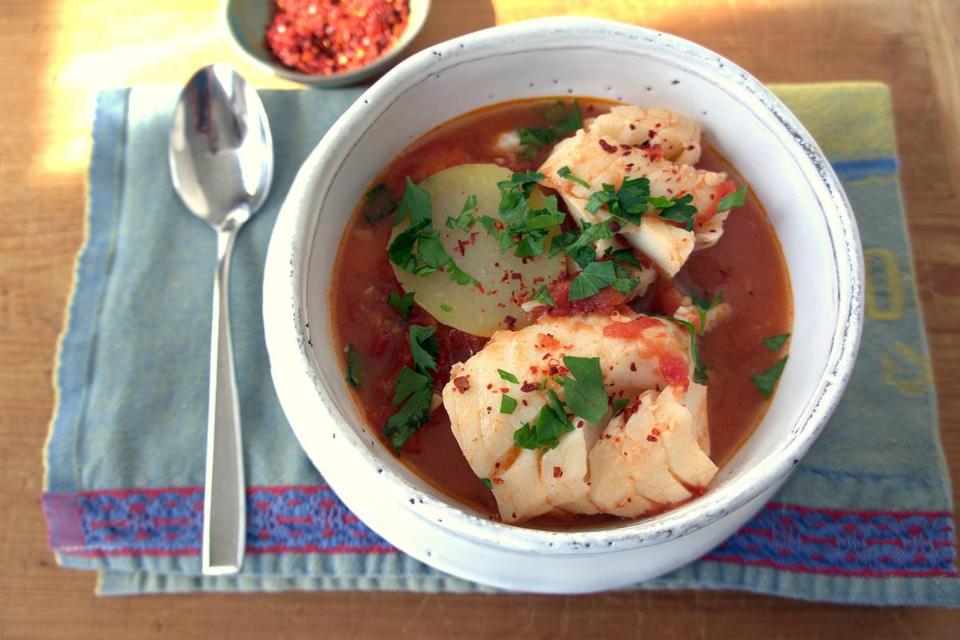 Quick Fish Stew with Tomatoes, Ginger, and Potatoes