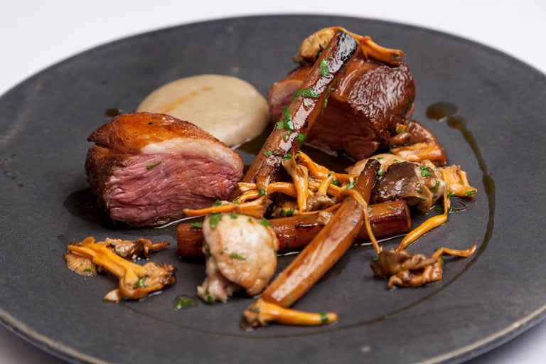 Roasted Lamb Rump with Salsify and Wild Mushrooms