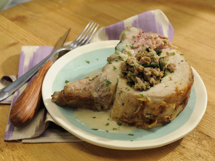 Sausage and Spinach-Stuffed Bone-In Pork Loin