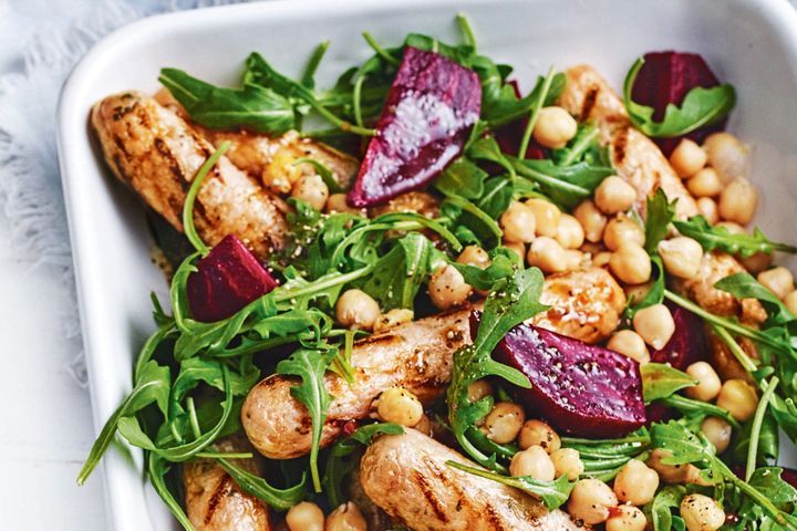 Sausages with Beetroot and Rocket Salad