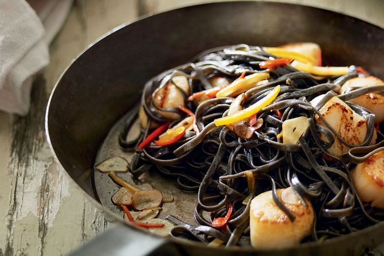Scallop and Preserved Lemon Squid-ink Linguini