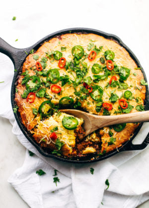 Skillet Chili with Jalapeño Cheddar Cornbread Crust