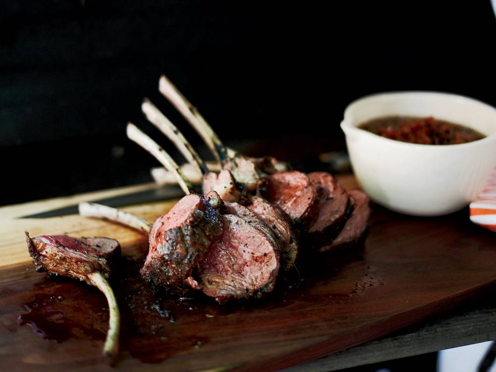 Slow-Grilled Rack of Lamb with Mustard and Herbs