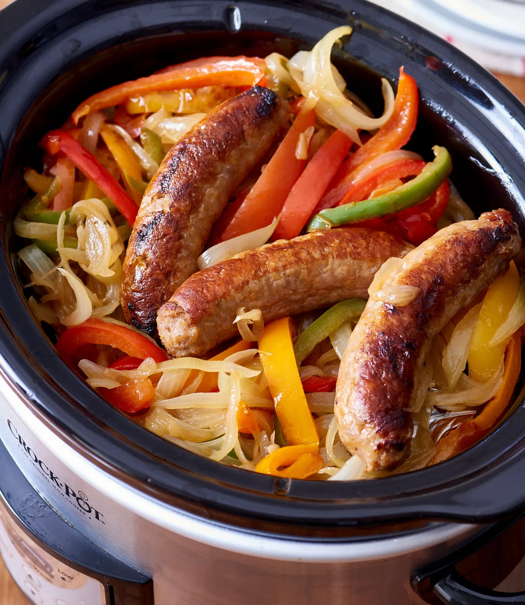 Slow Cooker Sausages with Peppers and Onions