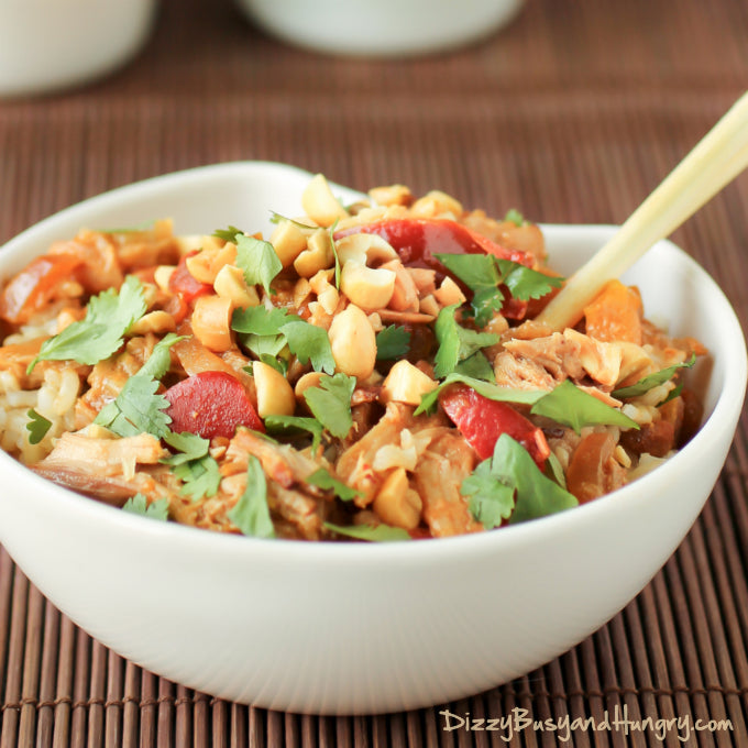 Slow cooker Thai spicy peanut chicken