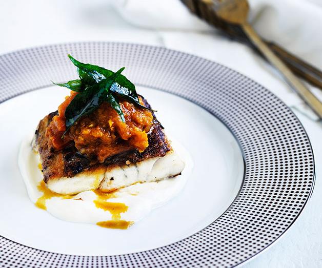 Spiced Barramundi with Tomato-chilli Pickle