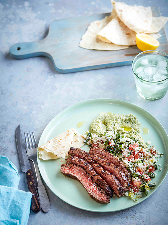 Spiced Beef Flank with Cauliflower Tabouli