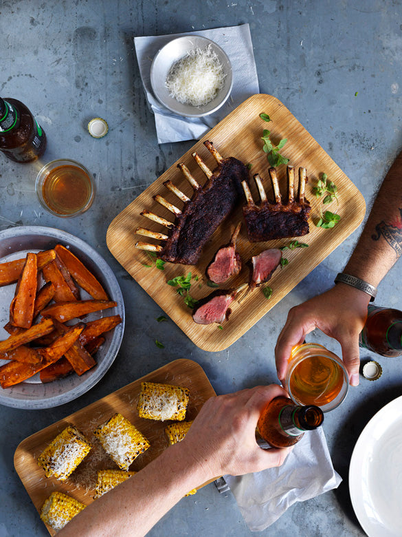 Spiced Lamb Rack with Cheesy Corn Cobs