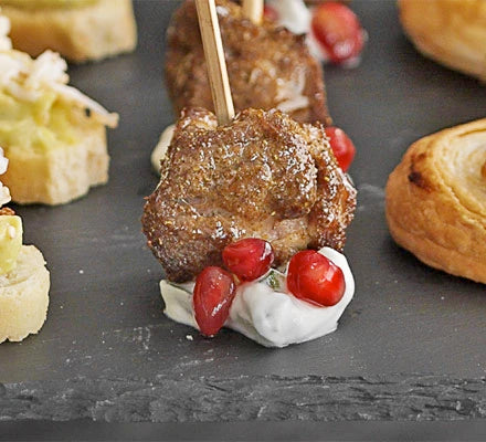 Spiced Lamb Skewers with Pomegranate Tzatziki (Diced Lamb)