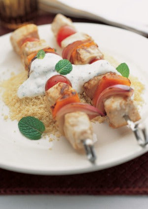 Swordfish Shish Kebabs with Herb Yoghurt and Couscous
