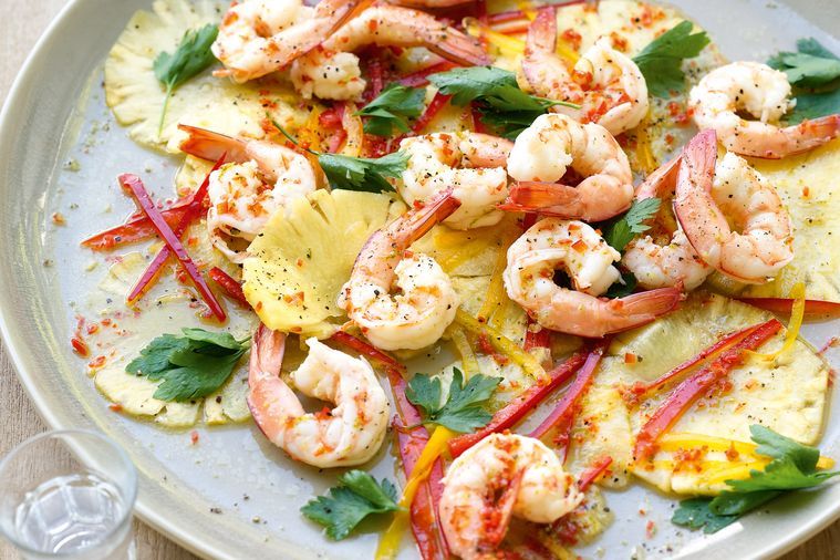 Tequila Prawns with Pineapple Carpaccio