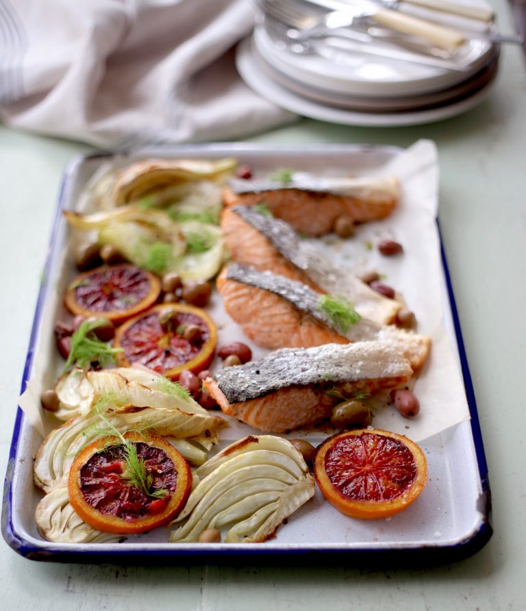 Tray-Baked Huon Salmon with Fennel and Blood Orange