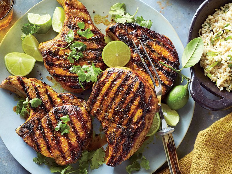 Turmeric Pork Chops with Green Onion Rice