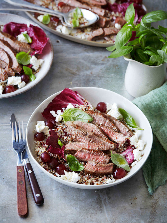 Warm Beef Salad with Grape and Feta