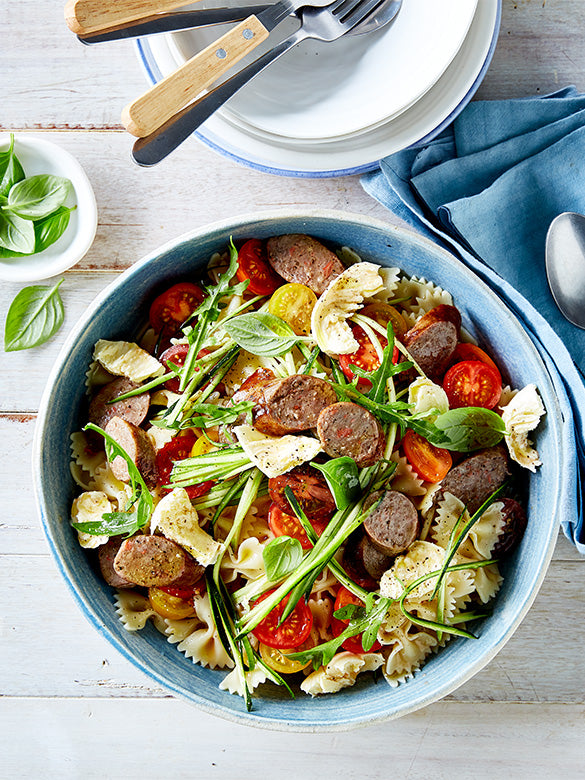 Warm Beef Sausage and Pasta Salad