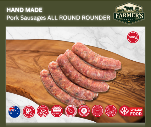 CHILLED - Pure Pork All Day All Rounder Sausage, Approx 500g Pack (hand-made - 9/8)