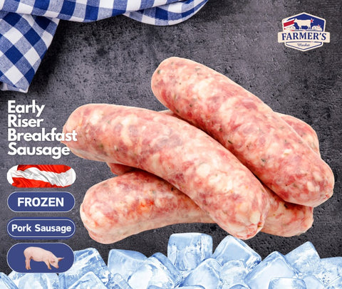 FROZEN - Pure Pork Breakfast Early Riser Sausage, Approx 500g Pack