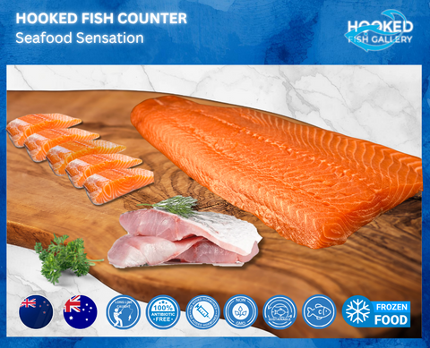 FROZEN - Seafood Sensation: 1 x Whole Salmon Fillet, 1 pack x Portion 5 x Salmon, 4 x NZ/Aus White Fish