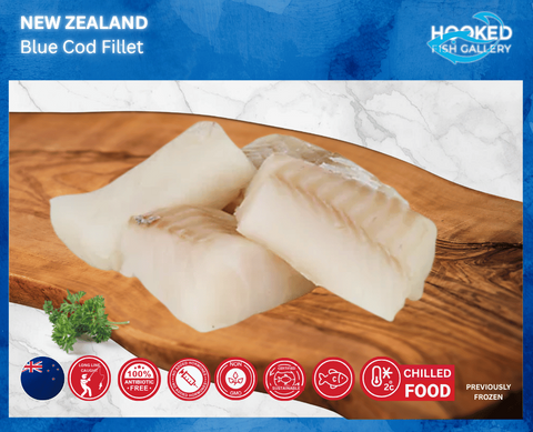 CHILLED(previously snap frozen) - NZ Blue Cod 2 x 225g to 250g each fillet