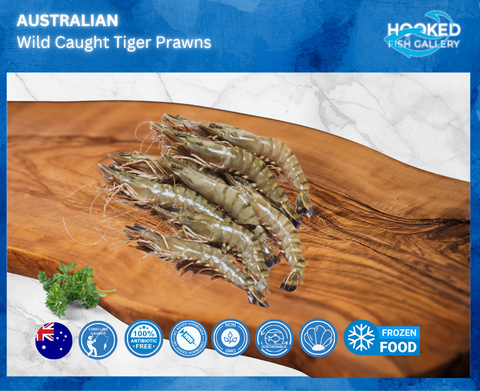 FROZEN - Wild Caught Tiger Raw Prawns, 500g